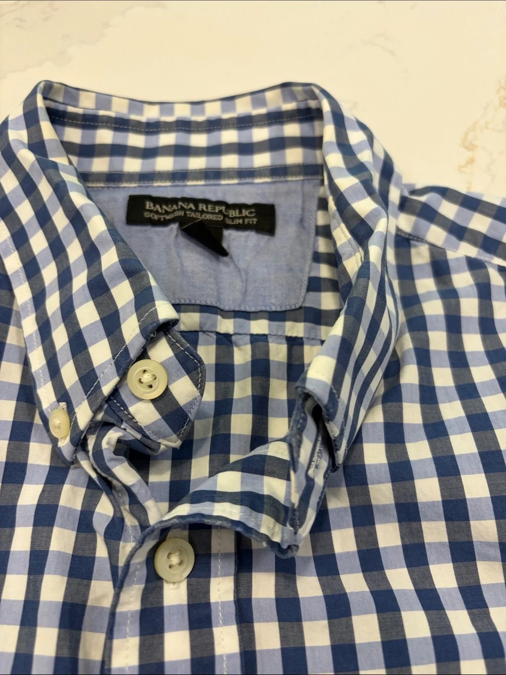 Banana Republic Blue and White Gingham Button-Down Shirt